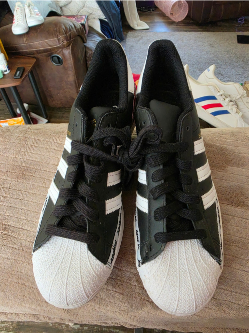 adidas Superstar Wordmark Heel Stripe FW5599 Black White Red Men's Size 10
